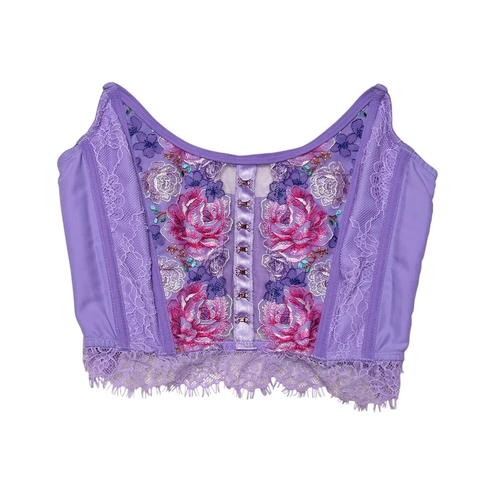 Victoria's Secret Floral Embroidery Strapless Corset Top Electric Blooms Small